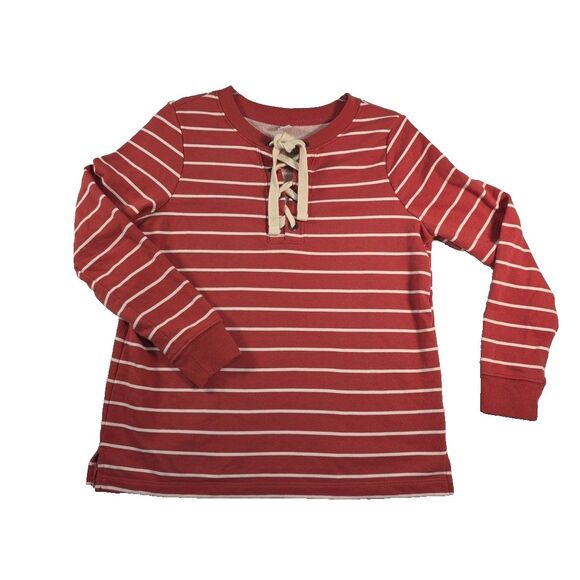 Old Navy Lace Up Striped Sweatshirt Top Shirt Women's size M Red Cream Tie - Picture 1 of 9